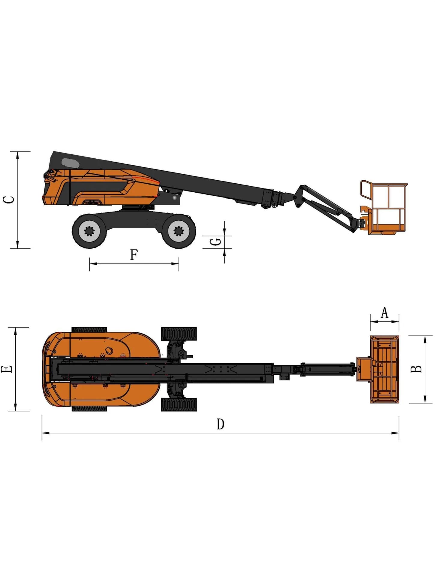 Телескопический подъёмник SKYBOOM GTBZ-28J: габаритный чертёж