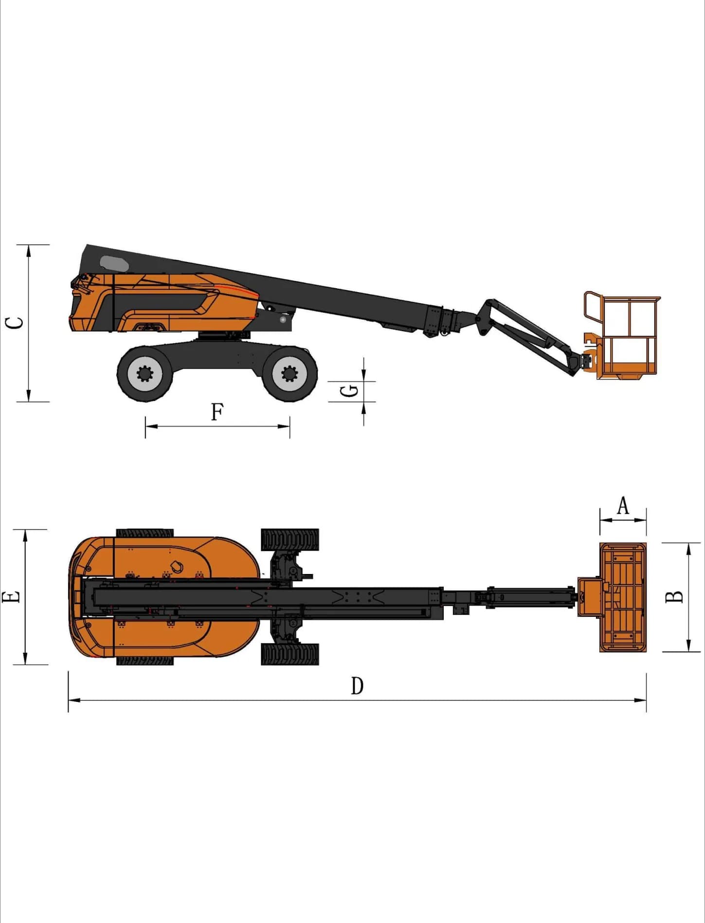 Телескопический подъёмник SKYBOOM GTBZ-32J: габаритный чертёж