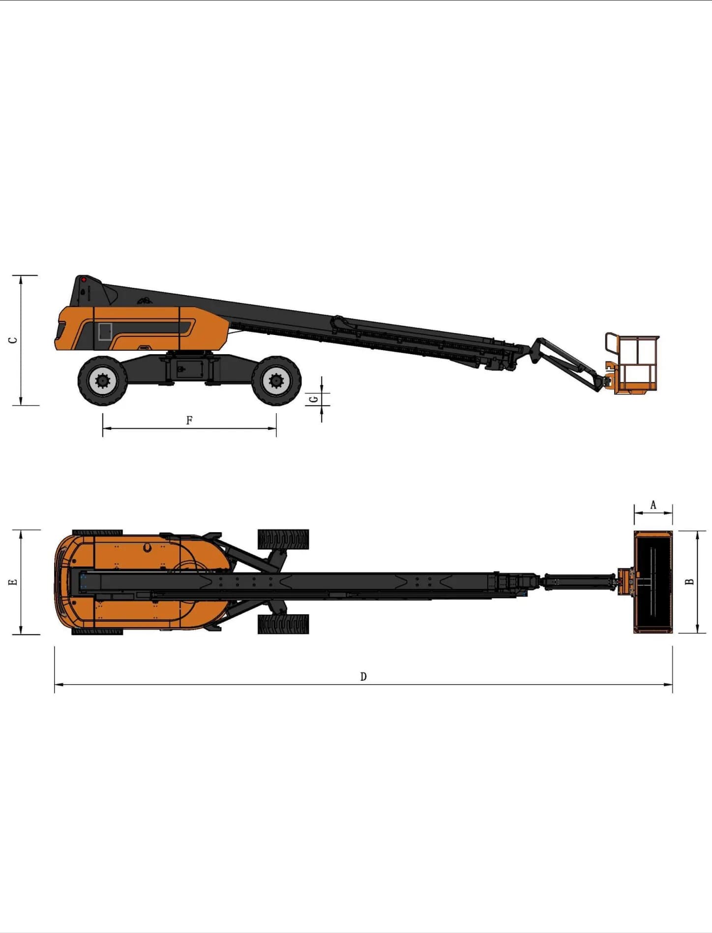 Телескопический подъёмник SKYBOOM GTBZ-38J: габаритный чертёж
