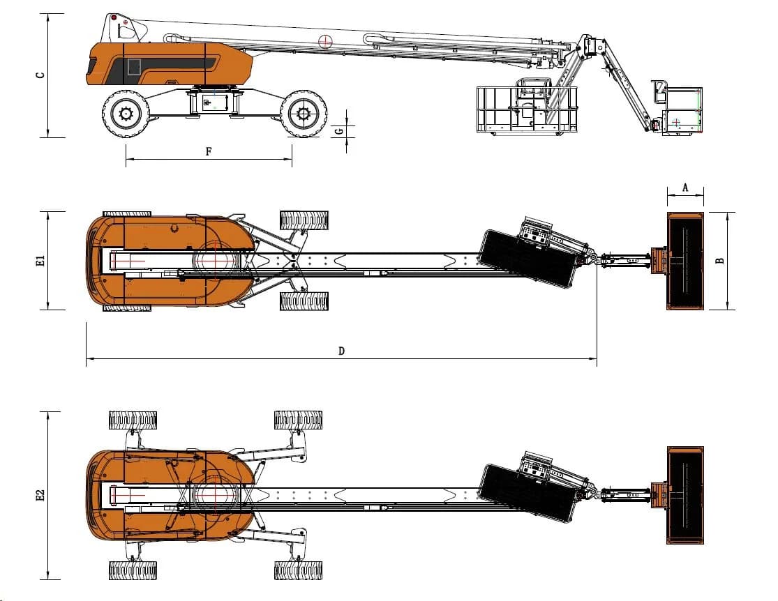 Телескопический подъёмник SKYBOOM GTBZ-56J: габаритный чертёж