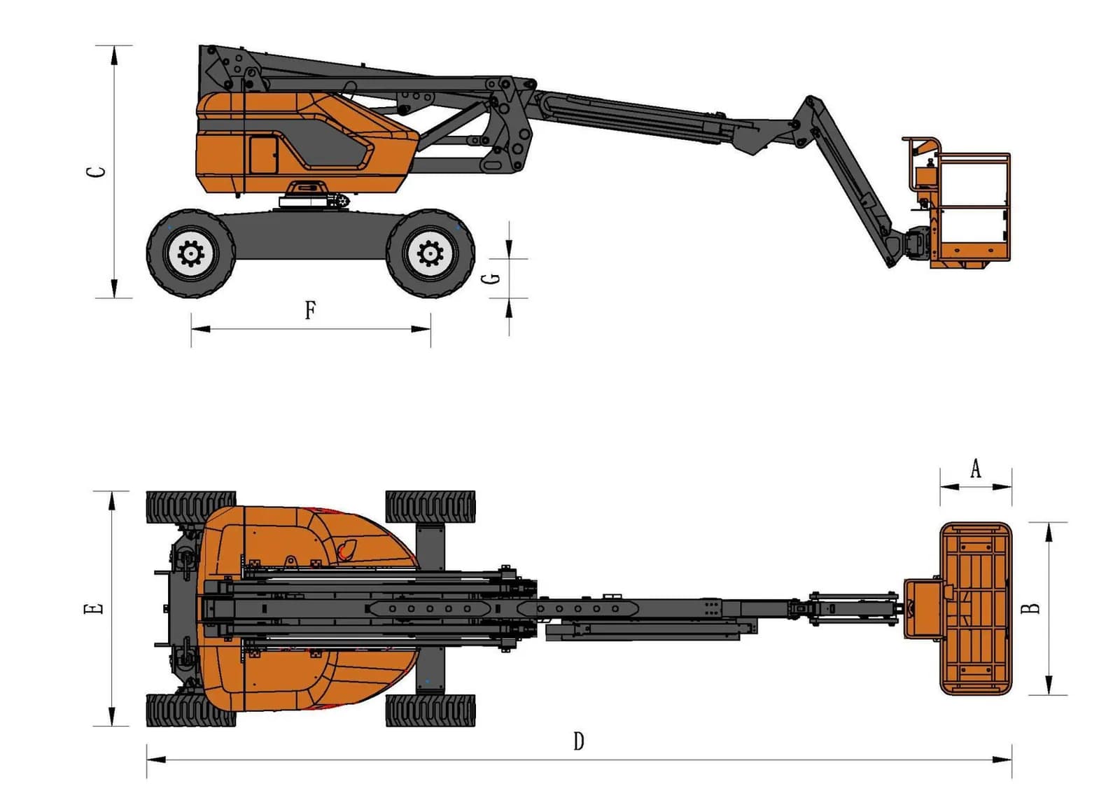 Коленчатый подъёмник SKYBOOM GTZZ-18EJ: габаритный чертёж